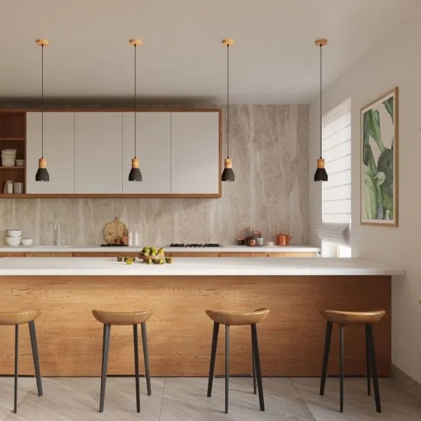 Lustră pe cablu QUBIC 1xE27/60W/230V neagră beton/lemn Sollux SL.0963