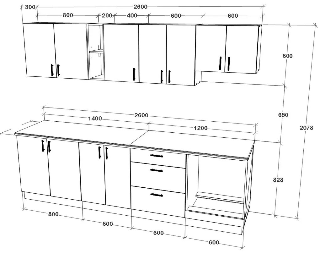 Set haaus V18, Lemn Natural/Alb, Blat Thermo 28 mm, L 260 cm