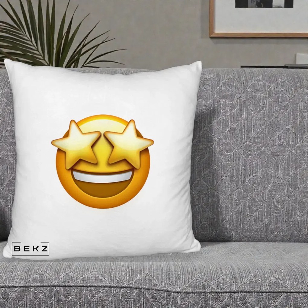 Perna Decorativa Emoji Ochi Stele, 40x40 cm, Alb Pufos, Husa Detasabila, Perna Inclusa, BEKZ®
