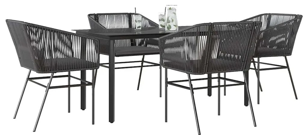 vidaXL Set de sufragerie de grădină 5 piese neagră Sticlă Poly Rattan