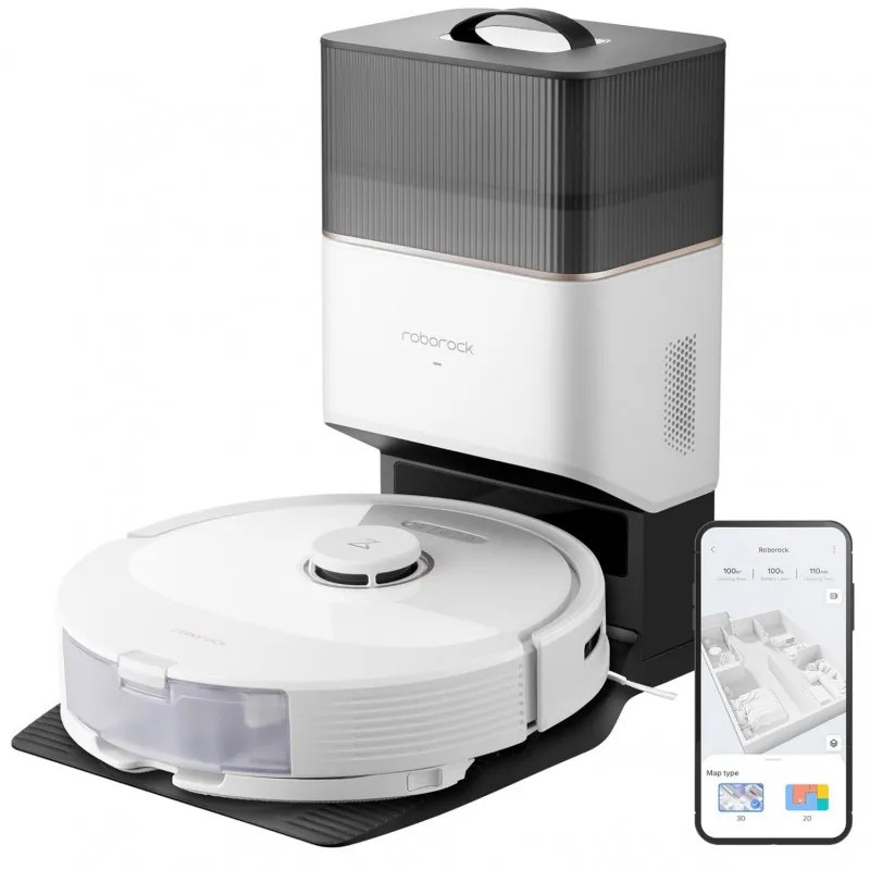 Robot aspirator Roborock Q8 max+ Q8MP02-00, 59W, Wi-Fi, Control vocal, 5500 Pa, Curatare uscata si umeda, Autonomie pana la 240 min, Alb/Negru