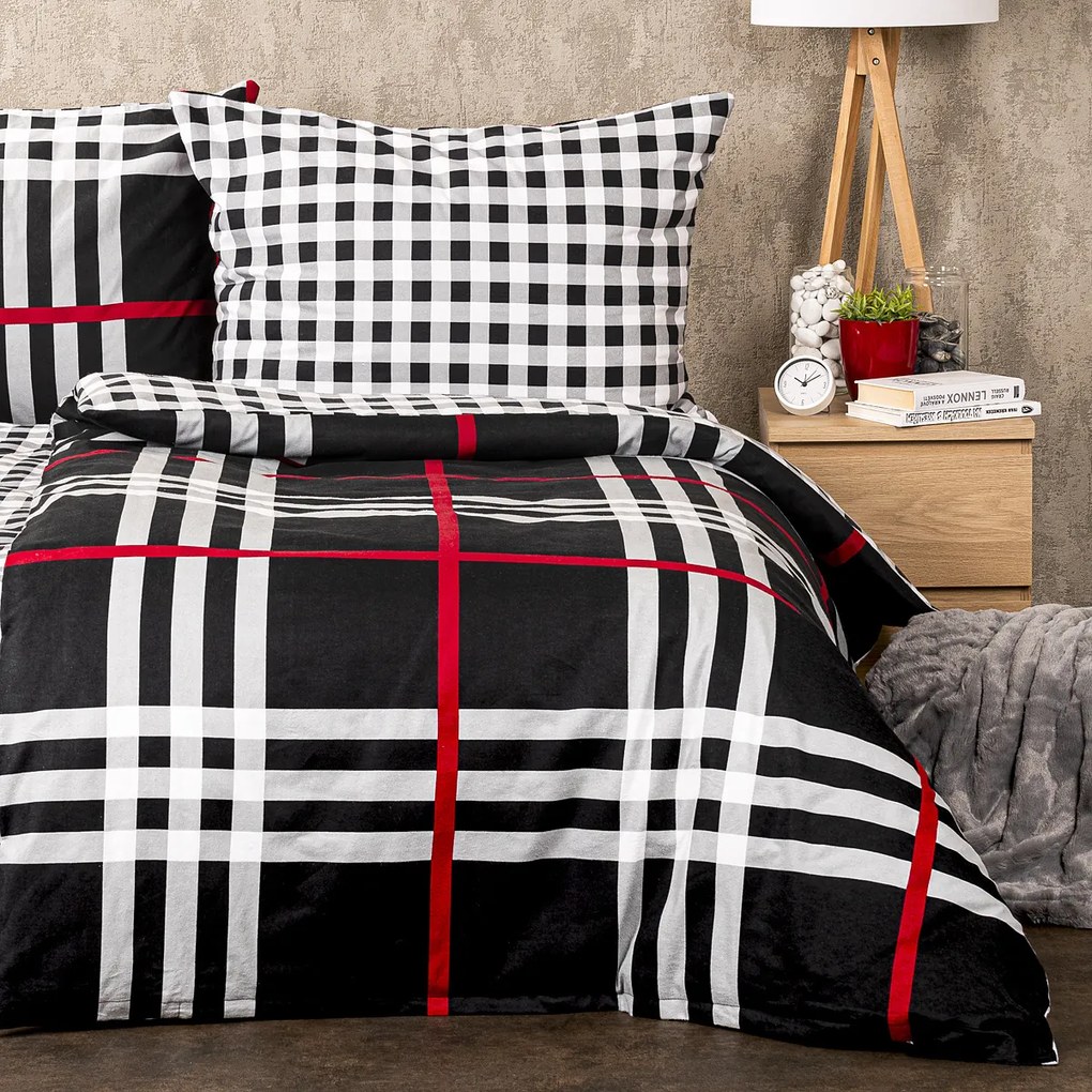 Lenjerie flanelă 4Home Cub negru, 220 x 200 cm, 2 buc. 70 x 90 cm