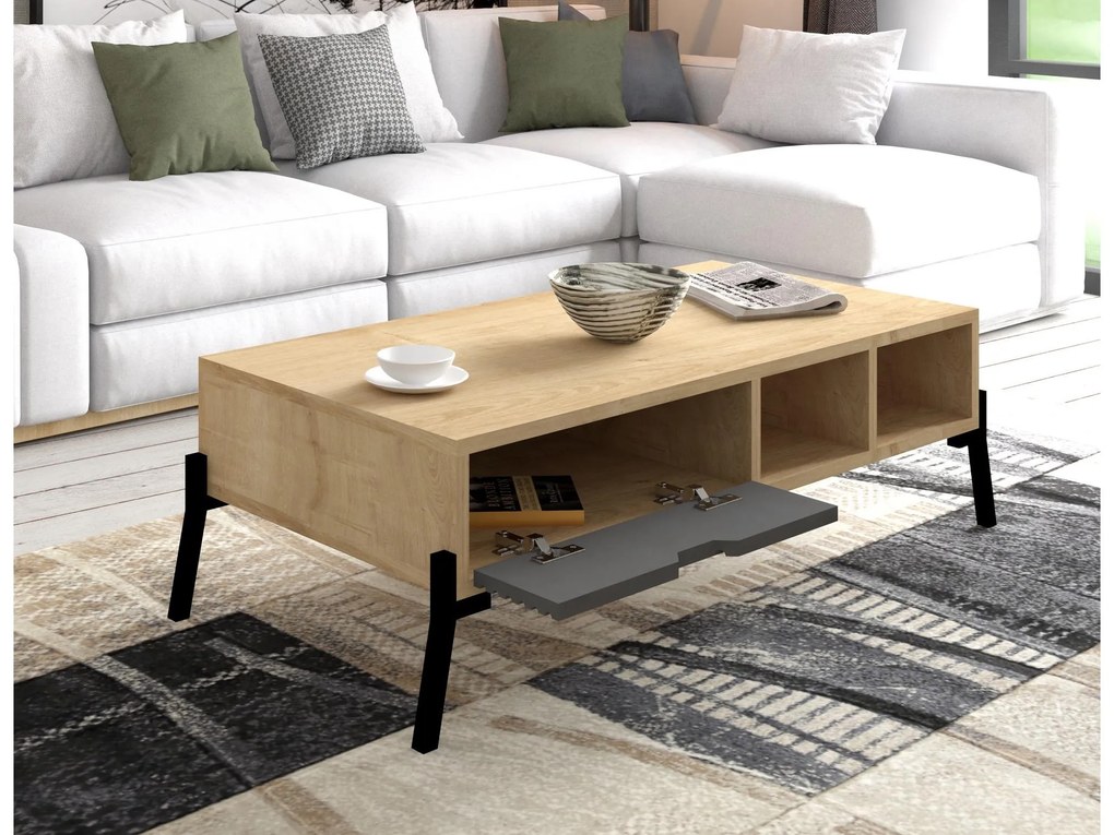 Set mobilier living Tretsilla (Stejar zafir + antracit + negru). 1107150