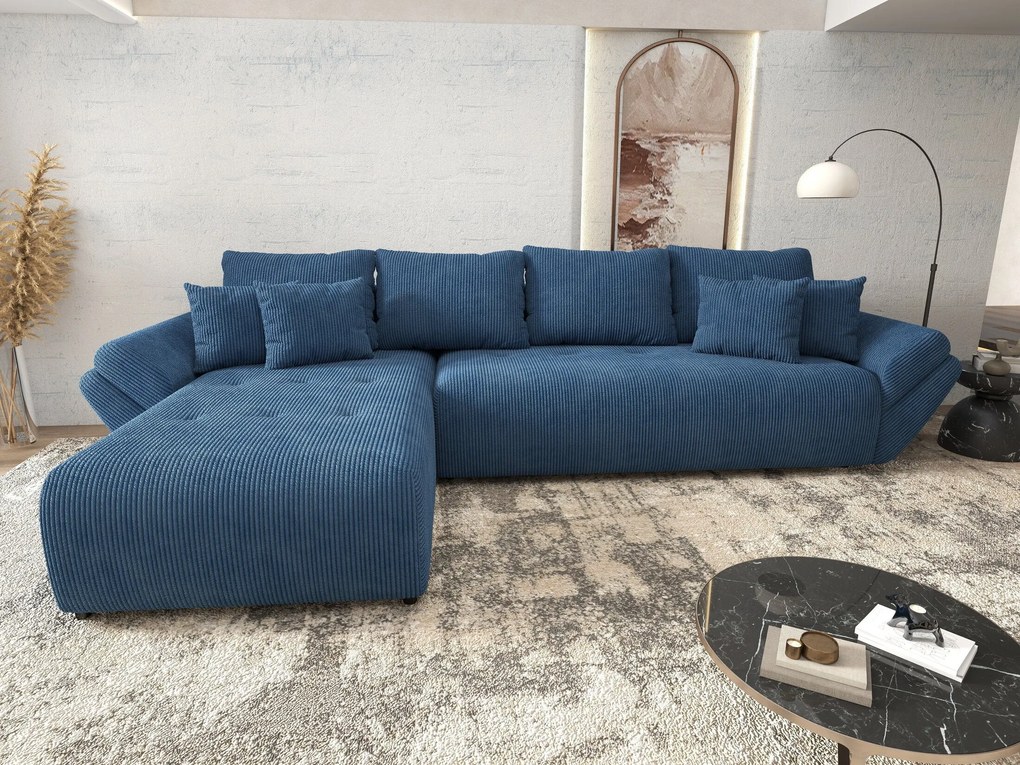 Colțar extensibil dumonde cu ladă de depozitare si sezut confortabil din spuma high-density, Berlin XL Zoom Blue 350x185 cm