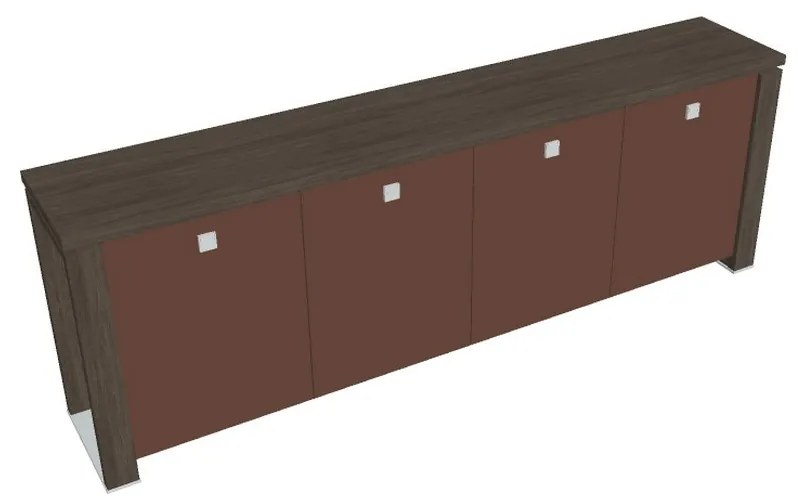 Dulap mic Verno+ 260 x 46 x 90 cm, uși de sticlă, stejar antracit / maro