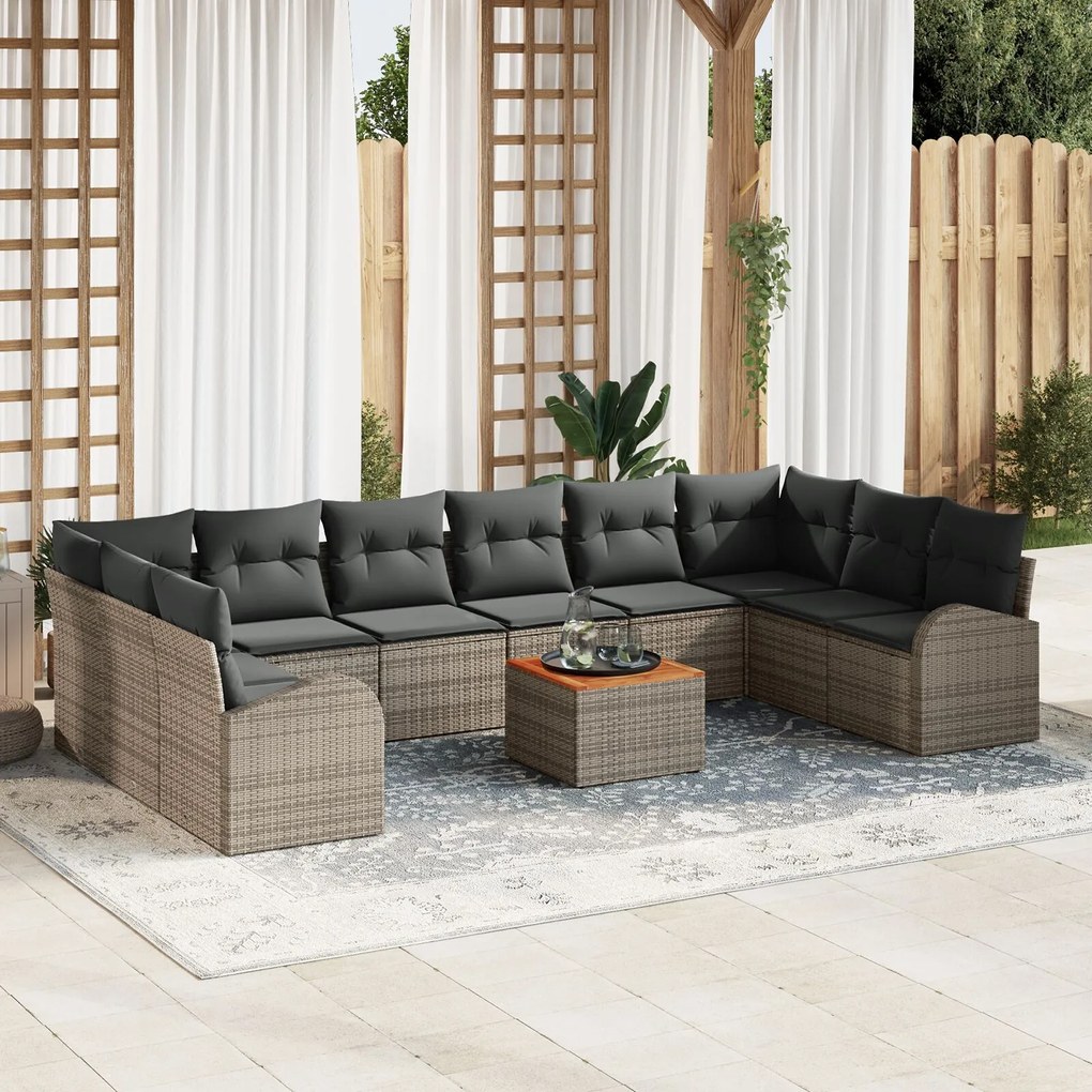 vidaXL Set de canapele pentru grădină cu pernă 11 pcs Gri Rattan poli