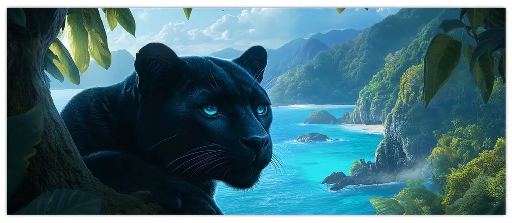 Tablou - Pantera neagră în junglă (120x50 cm)