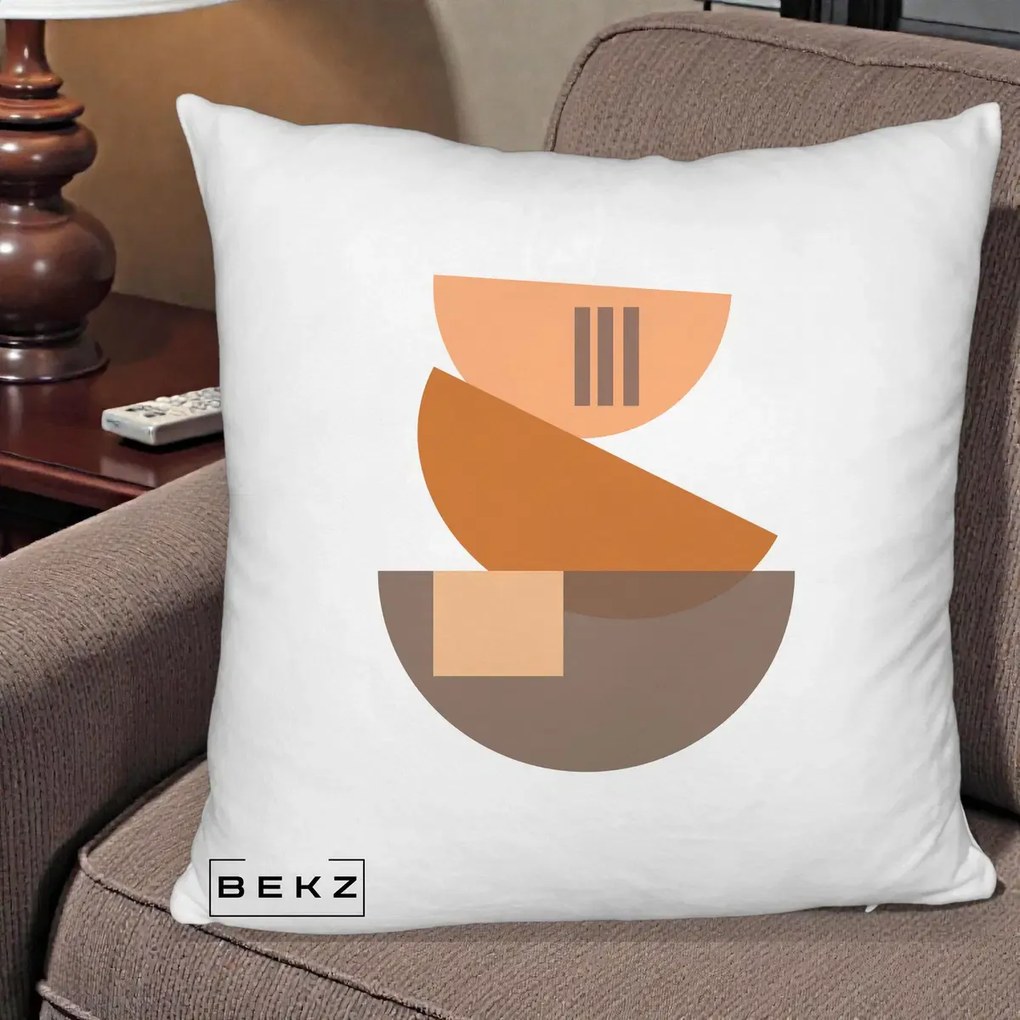 Perna Decorativa Geometric Bauhaus Boluri Portocaliu, 40x40 cm, Alb Pufos, Husa Detasabila, Perna Inclusa, BEKZ®