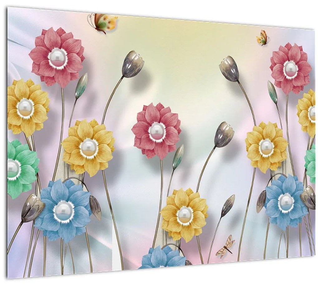 Tablou pe sticlă - Lunca colorată (70x50 cm)