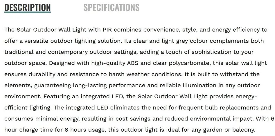 Aplica LED solara de exterior cu senzor de miscare IP44 Solar
