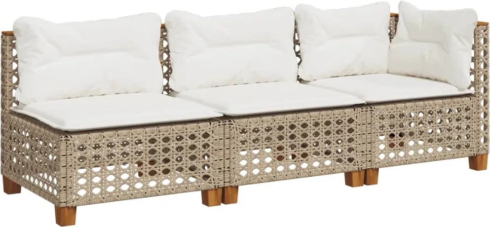 vidaXL Canapea de grădină cu perne, 3 locuri, bej, poliratan