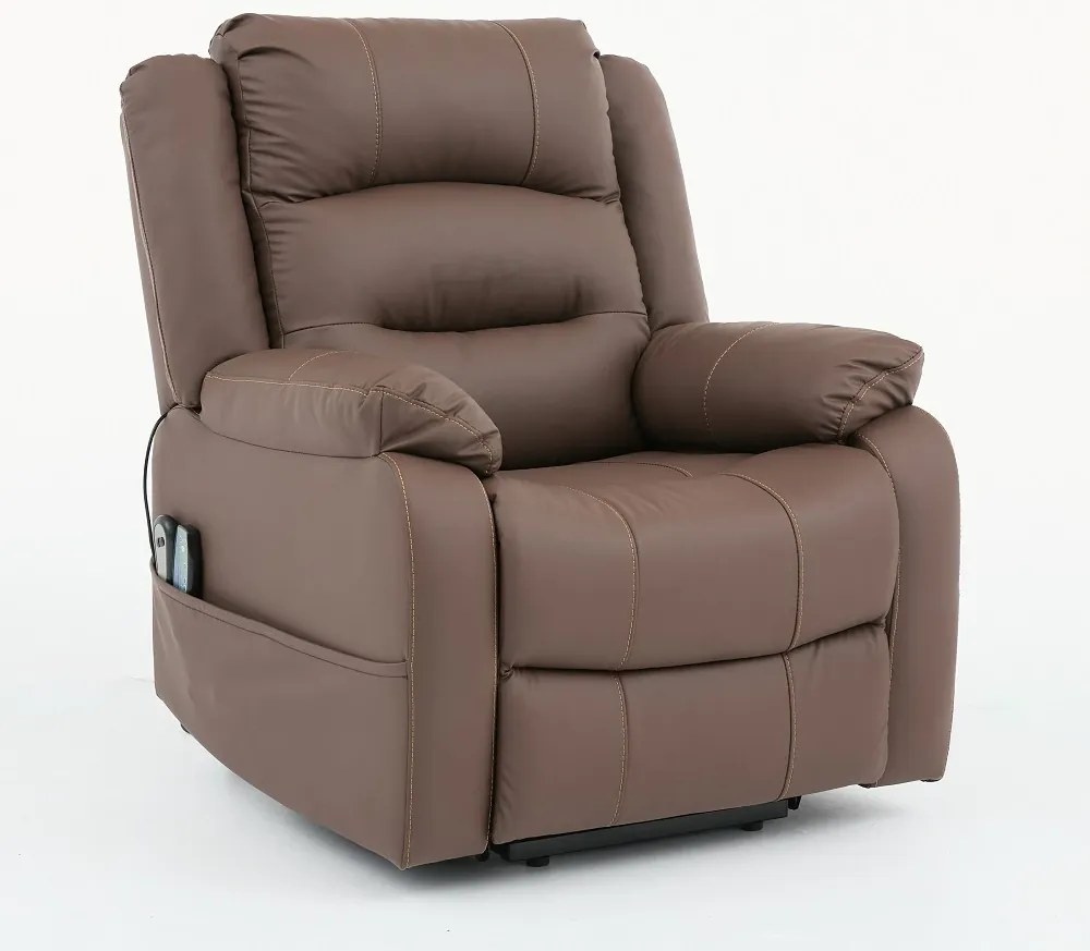 Fotoliu Electric Power Lift&Recliner, ridicare și rabatare, masaj și incalzire, buzunar lateral, telecomenzi, PU, Maro