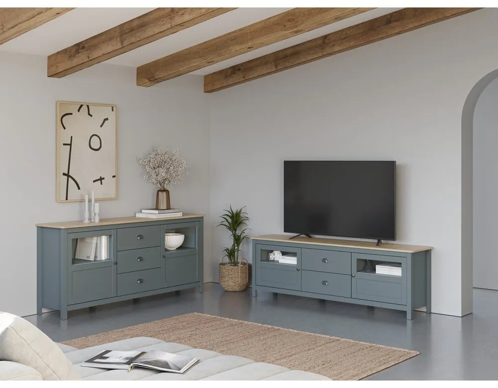 Comodă TV verde prăfuit din lemn de pin 180x59x40 cm Misti – Marckeric