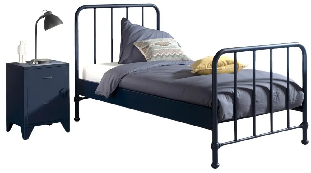 Set Pat Metalic și Noptieră, Albastru Denim, 90 x 200 cm (Metal) – BRONXX – Vipack