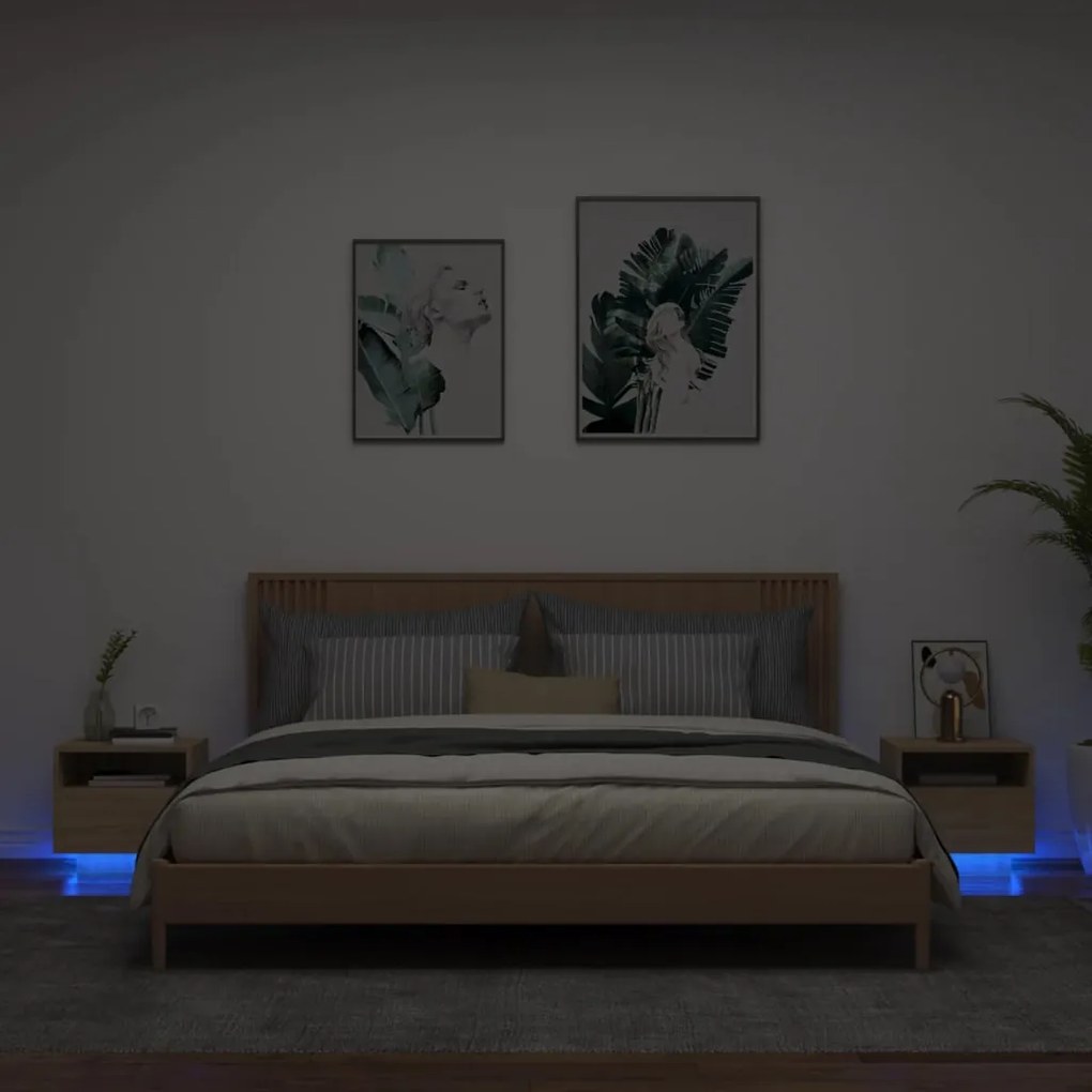 vidaXL Noptiere cu lumini LED, 2 buc., stejar sonoma, 40x39x37 cm