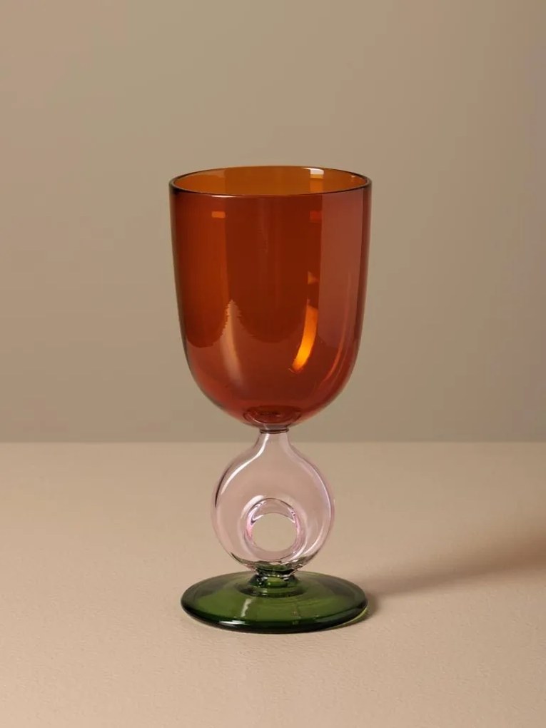 Pahar de vin, portocaliu, cu picior, din sticla borosilicata, Loop