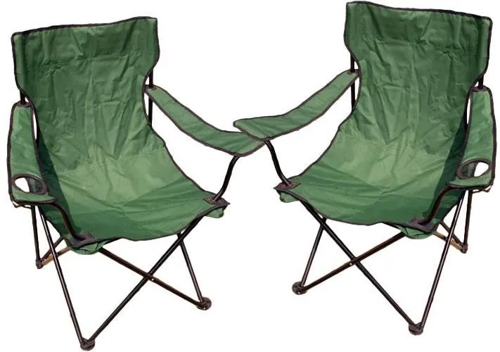 Set de camping - 2x scaune pliabile cu suport - verde