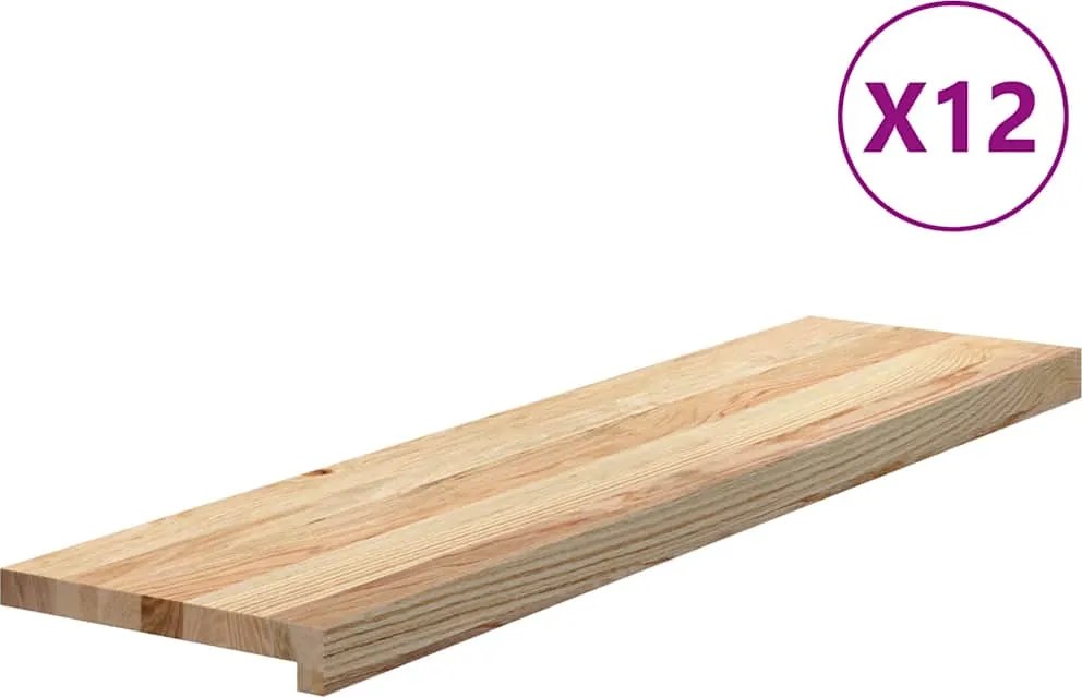 vidaXL Trepte scari 12 buc Stejar masiv netratat 100x25x2 cm