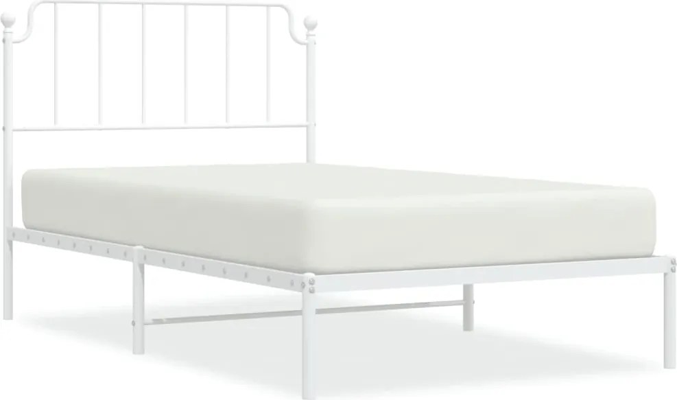 vidaXL Cadru de pat din metal cu tăblie, alb, 107x203 cm