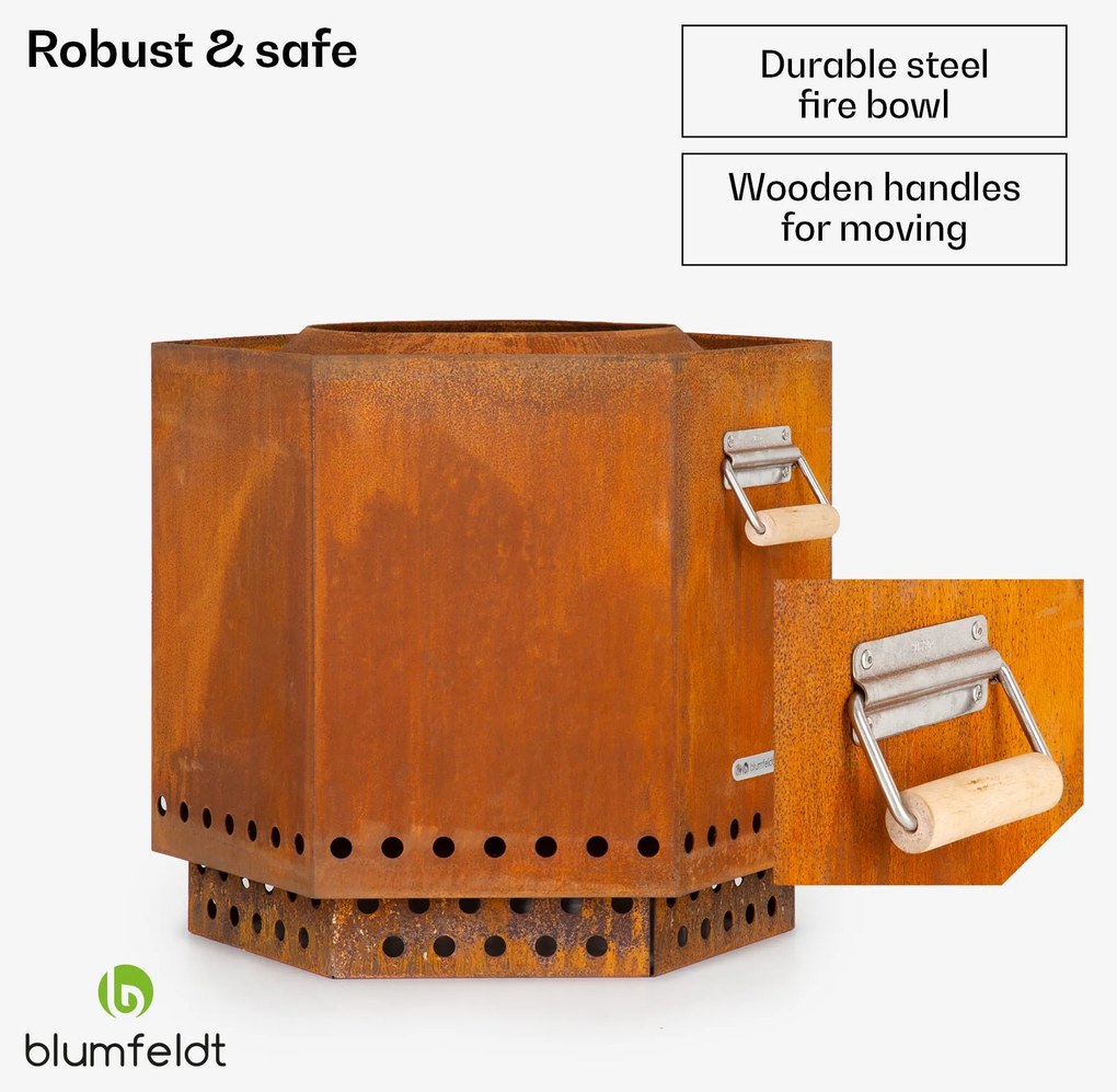 Blumfeldt Șemineu, coș pentru foc, fără fum, robust, vătrai, capac de ploaie