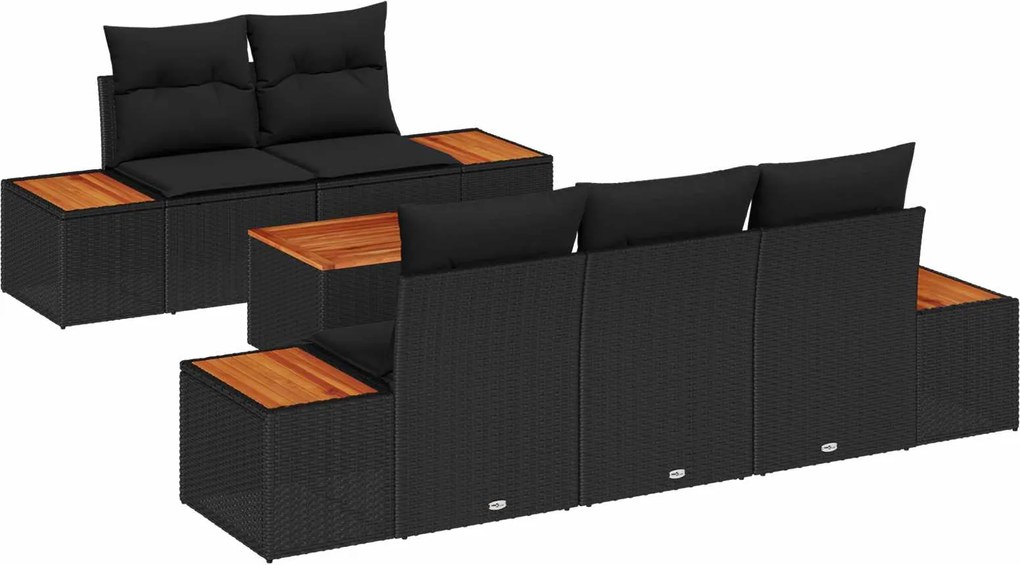 vidaXL Set de canapele pentru grădină cu pernă 6 pcs Negru Rattan poli