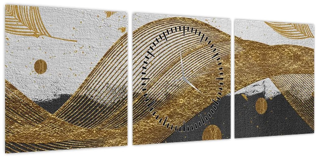 Tablou - Pene aurii (cu ceas) (90x30 cm)