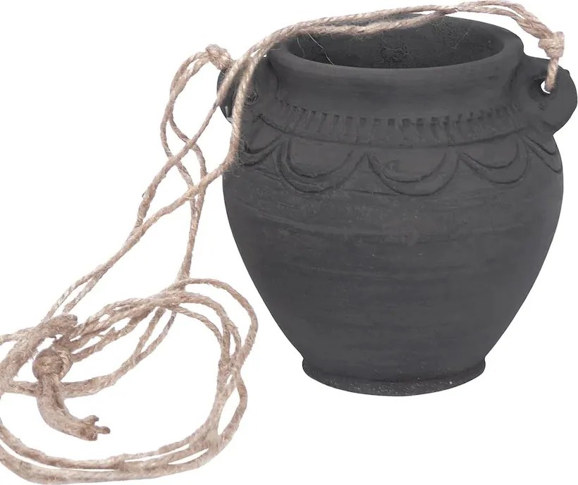Ghiveci suspendat din lut, sculptat manual, negru, Ø 12,5 x H 12,5 cm, „Hanging Planter Black"