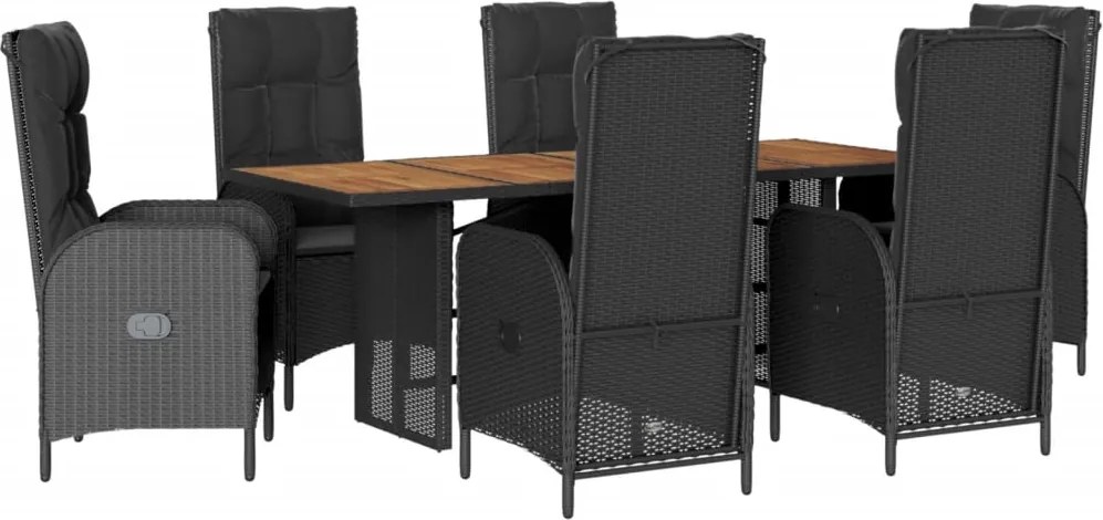 vidaXL Set mobilier de grădină cu perne, 7 piese, negru, poliratan