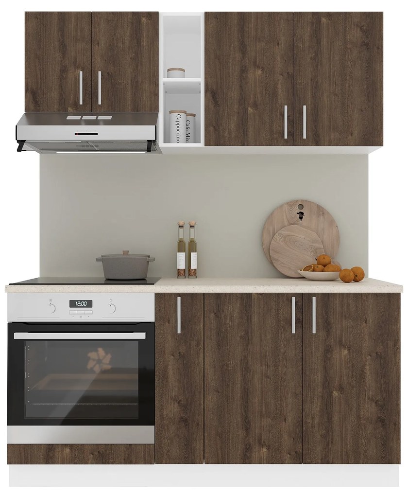 Set Bucatarie Karo V7, Stejar Bronz/Alb, Blat Thermo 28 mm, L 160 cm