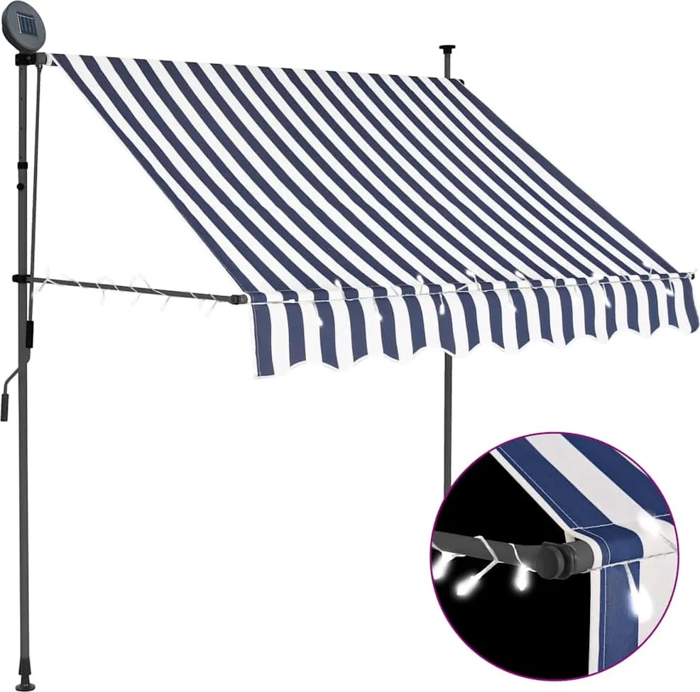 vidaXL Copertină retractabilă manual cu LED, albastru & alb, 100 cm