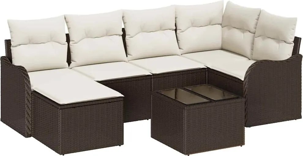 vidaXL Set de canapele pentru grădină cu pernă 7 pcs Maro Rattan poli