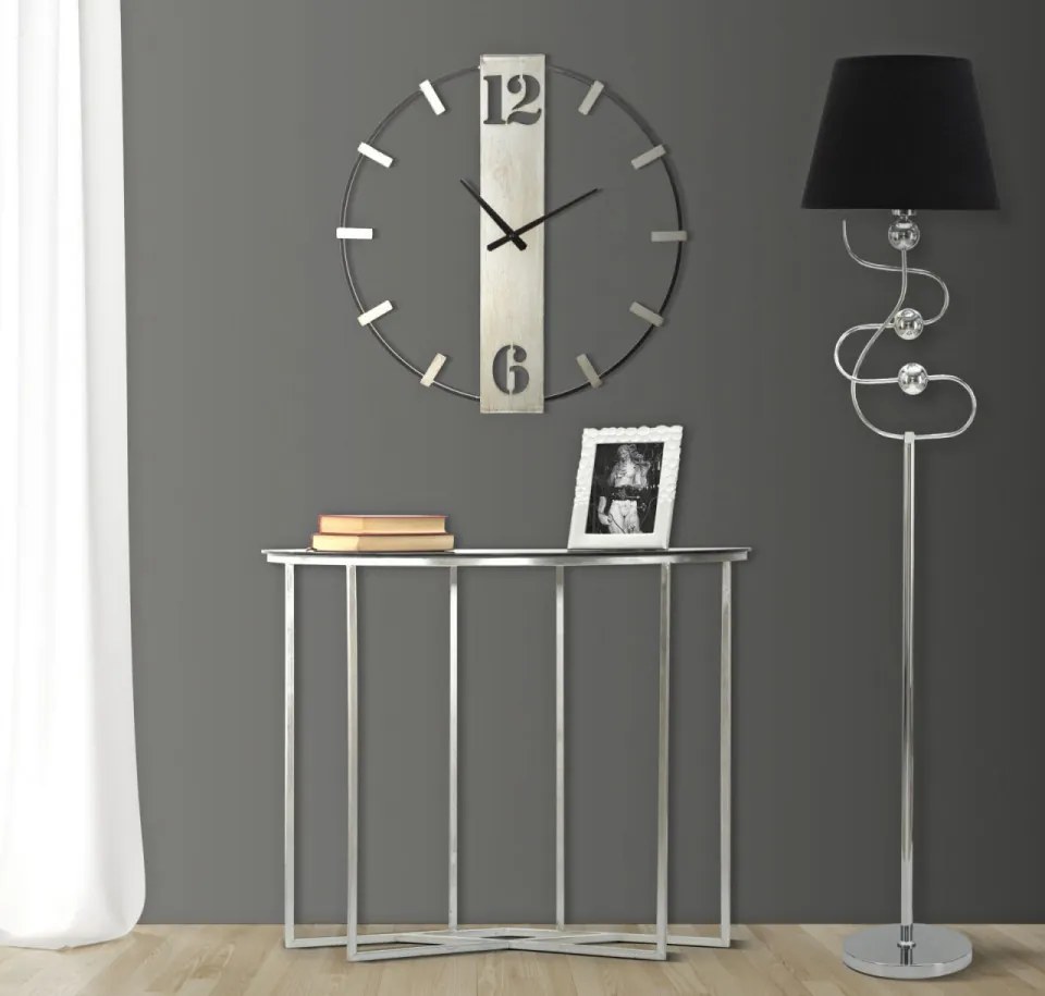 Ceas decorativ argintiu/negru din metal, ∅ 63 cm, Silvery Mauro Ferretti