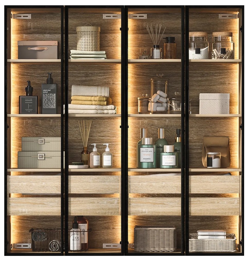 Set de 2 dulapuri de baie cu iluminare LED, Negru | Aosom Romania