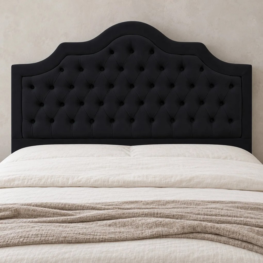 Pat tapițat din catifea Imperio cu nasturi 140×200 cm, negru, cu ladă de depozitare