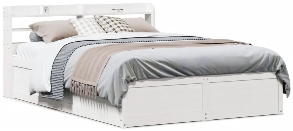 vidaXL Cadru de pat cu tăblie, alb, 135x190 cm, lemn masiv de pin