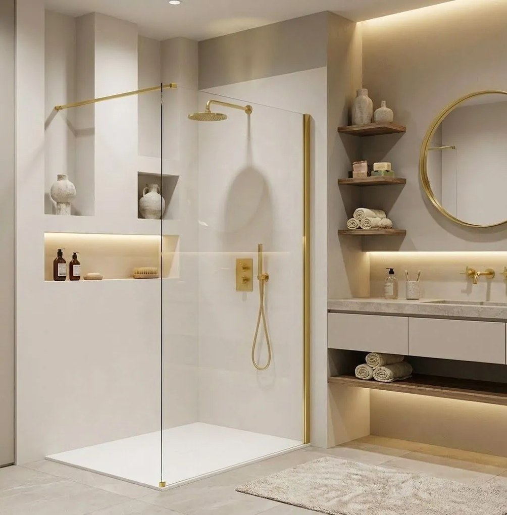 Paravan de dus Rea Flexi Transparent / Gold 130