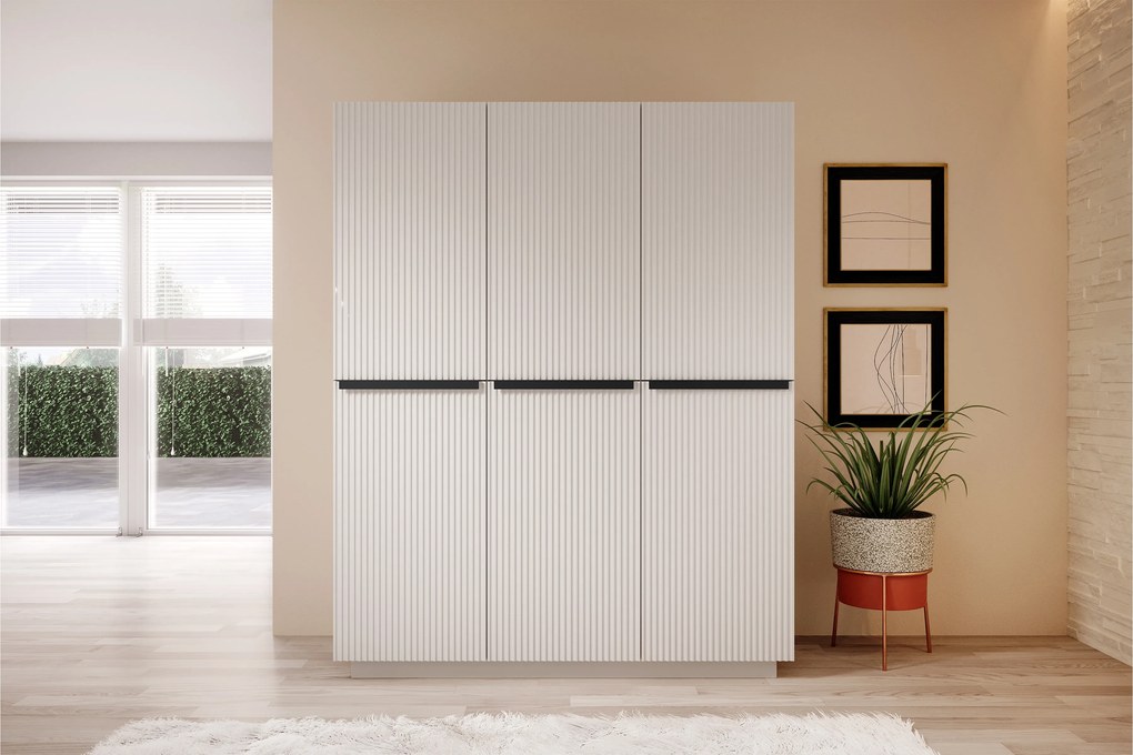 Dulap Nicole 150 cm - alb mat / mânere negre
