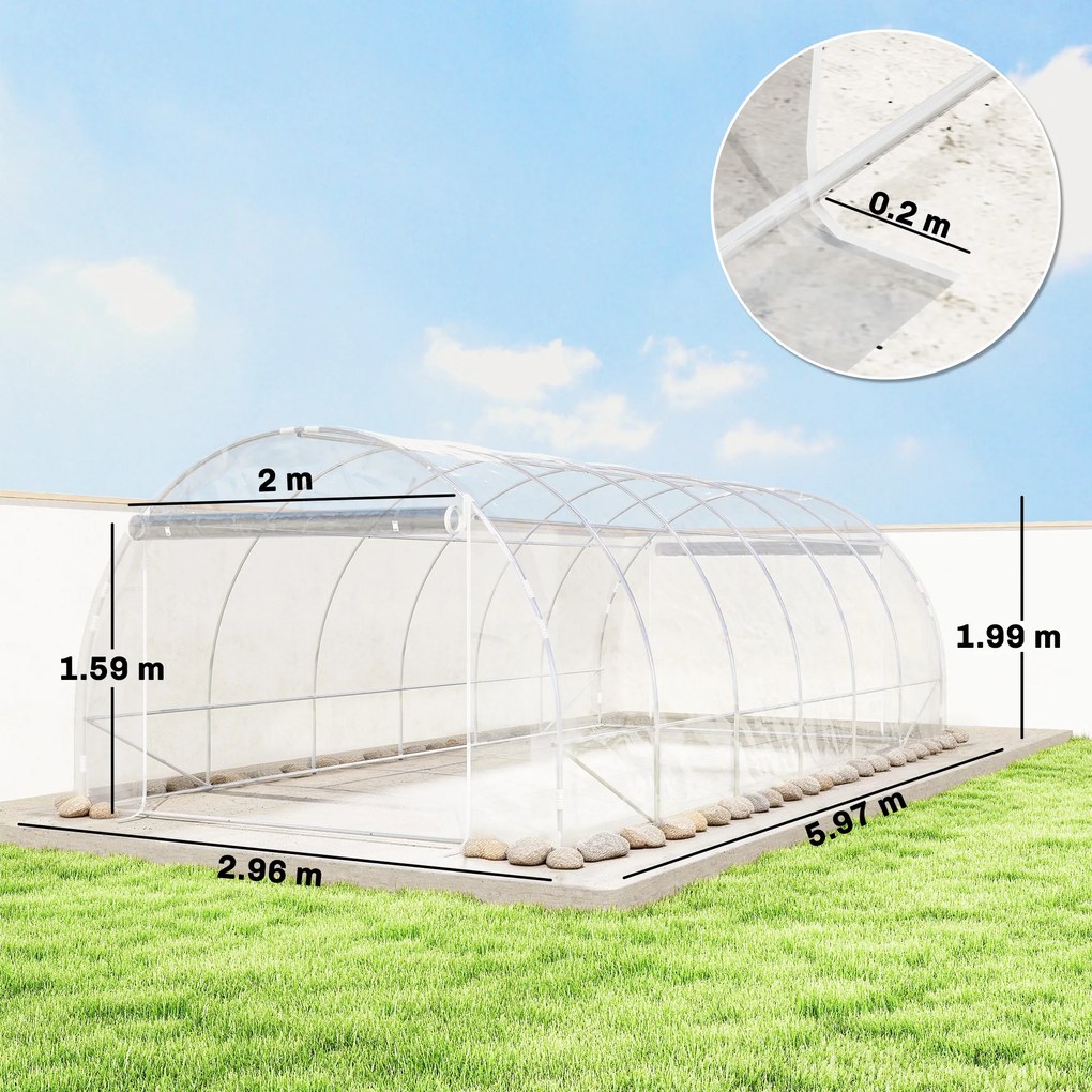 Outsunny Seră de Grădină Tip Tunel 3x6x2 m cu 2 Uși Rulabile, Cadru din Oțel și Acoperire din PE, pentru Legume, Fructe, Flori, Anti-UV, Transparentă | Aosom Romania