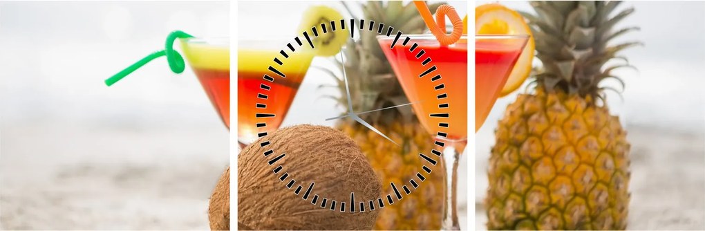 Tablou cu ananas și pahare pe plajă (cu ceas) (90x30 cm)
