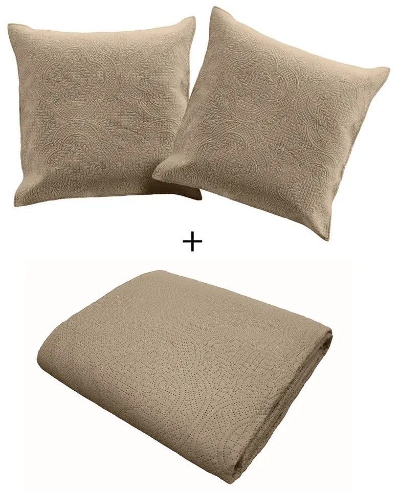 Set cuvertură și față de pernă bej matlasat din microfibră 240x220 cm Romane – douceur d'intérieur