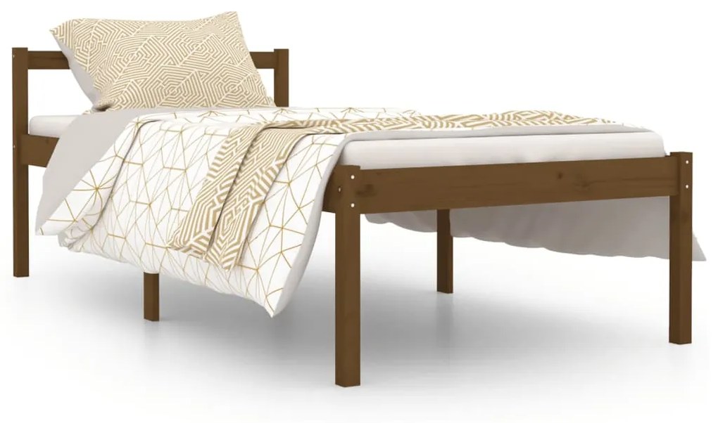 810582 vidaXL Pat seniori single, maro miere, 90x190 cm, lemn masiv pin