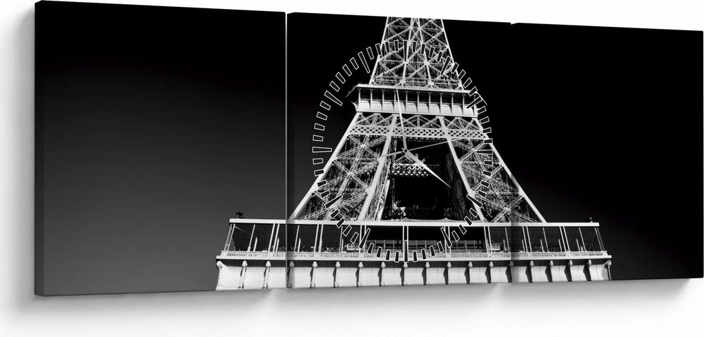 Tablou - Turnul Eiffel, alb-negru (cu ceas) (90x30 cm)