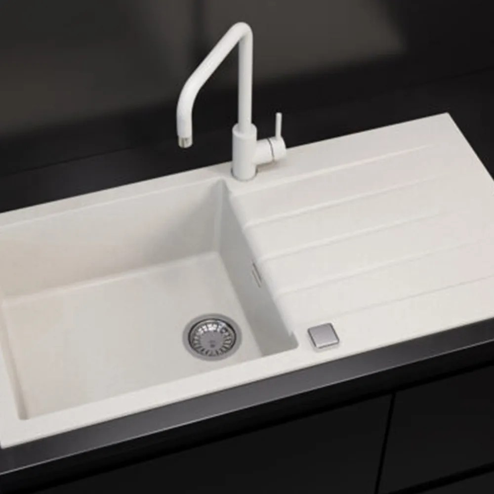 Set chiuveta bucatarie Alveus Cadit 50 alb 100x50 cm si baterie Kati monocomanda