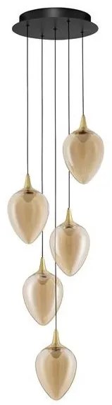 Lustra moderna cu 5 pendule LED, Metal, Sticla, Champaign, Nali