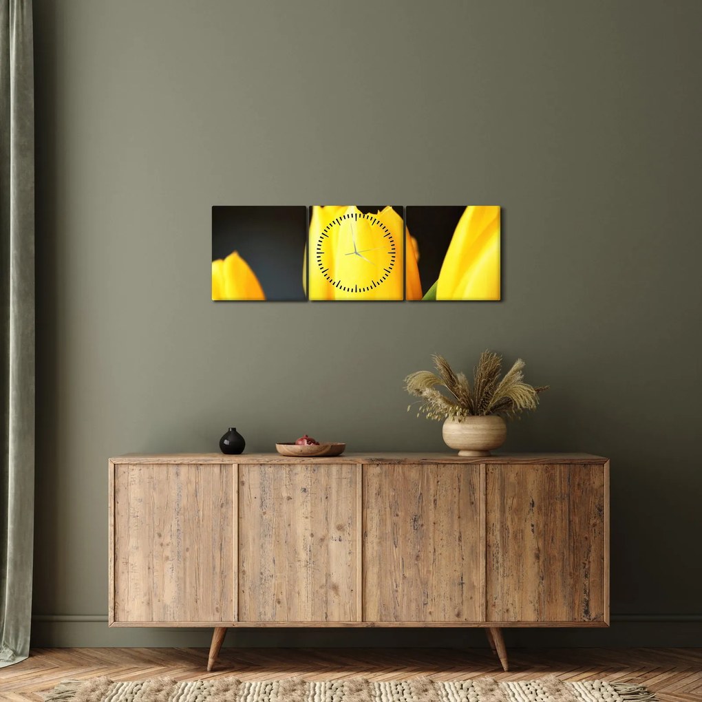 Tablou cu lalele (cu ceas) (90x30 cm)