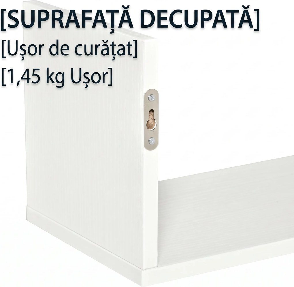 HOMCOM Set di 3 Rafturi de Perete pentru Obiecte, Rafturi de Perete din Lemn, 80x18x18 cm, Alb | Aosom Romania