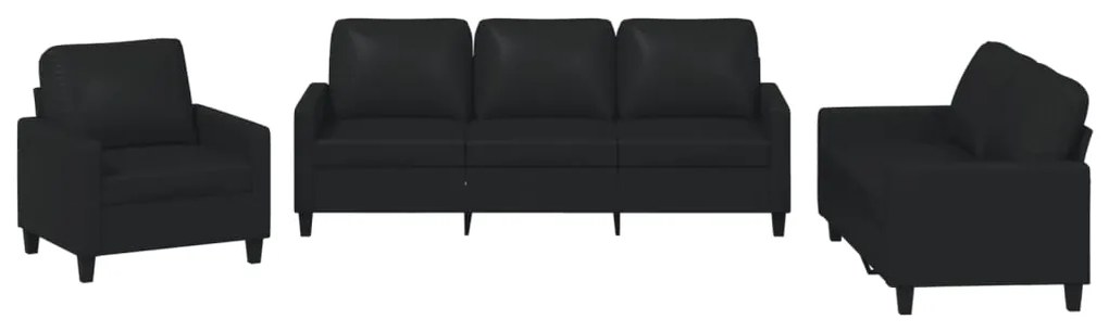3201398 vidaXL Set de canapele cu perne, 3 piese, negru, piele ecologică