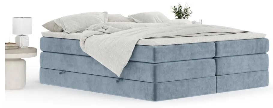 Pat boxspring albastru cu spațiu de depozitare/fără tăblie 180x200 cm Juniper – Maison de Rêve