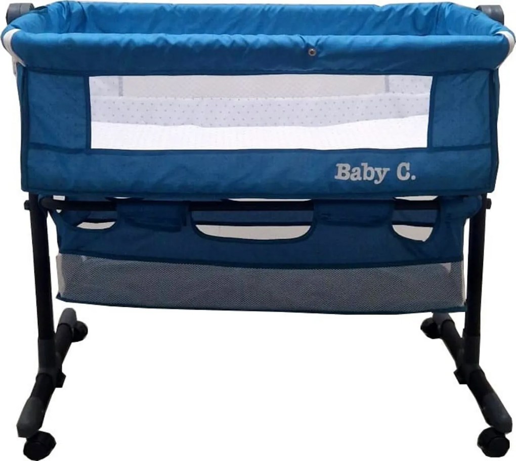 Patut copii transformabil in balansoar bebe Baby Care™ Co-Sleeper, Cu plasa insecte si cosulet depozitare, Design modern, 4 roti cu frana, Dimensiuni
