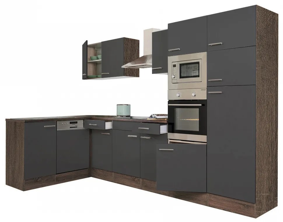 Mobilă de bucătărie de colț Yorki 340, corp din stejar Yorki, cu față antracit satinat